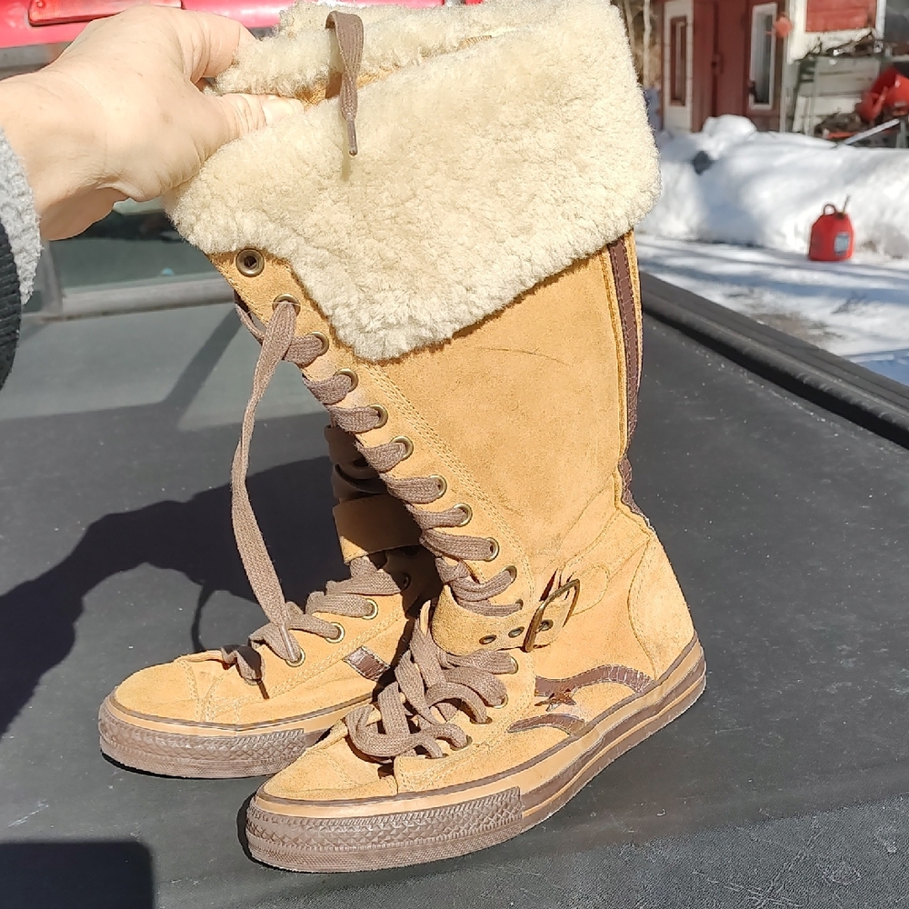 Genuine Leather Shearling X High-Top Boots